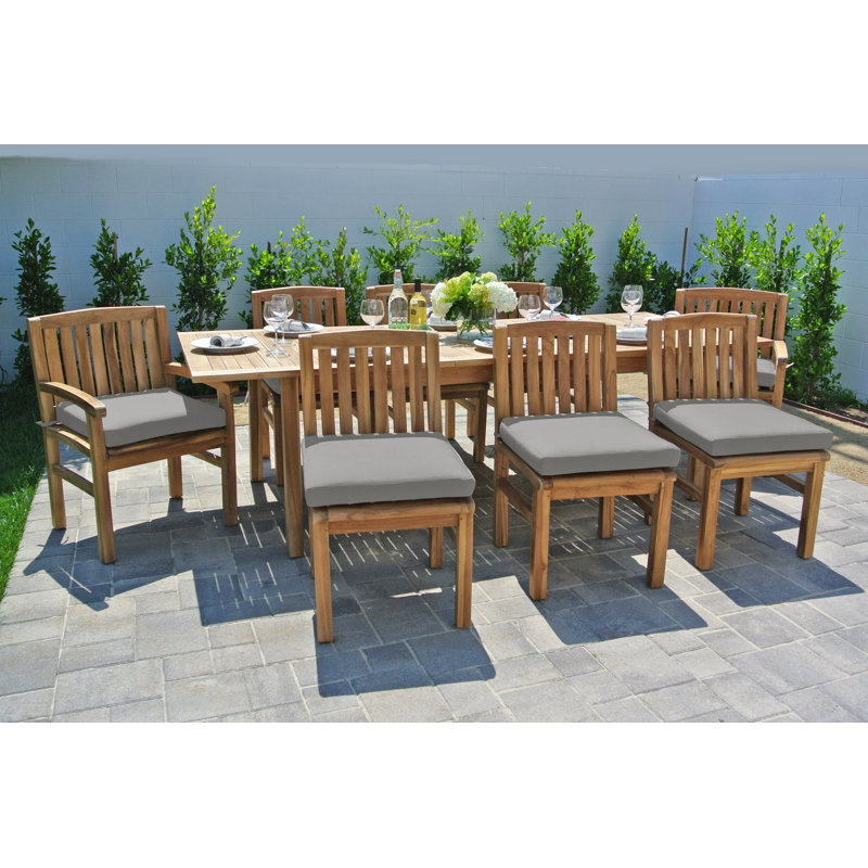 Ensemble de salle à manger 9 pièces en teck avec table d'extension Huntington Sunbrella, Sunbrella® granit