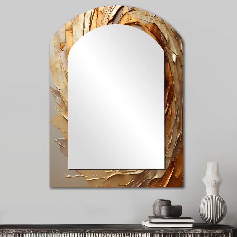 Brown Gilded Mocha Spiral - Abstract Spirals Arch Wall Mirror, Brown Asymmetrical Decorative Mirror, Printed Metal Art