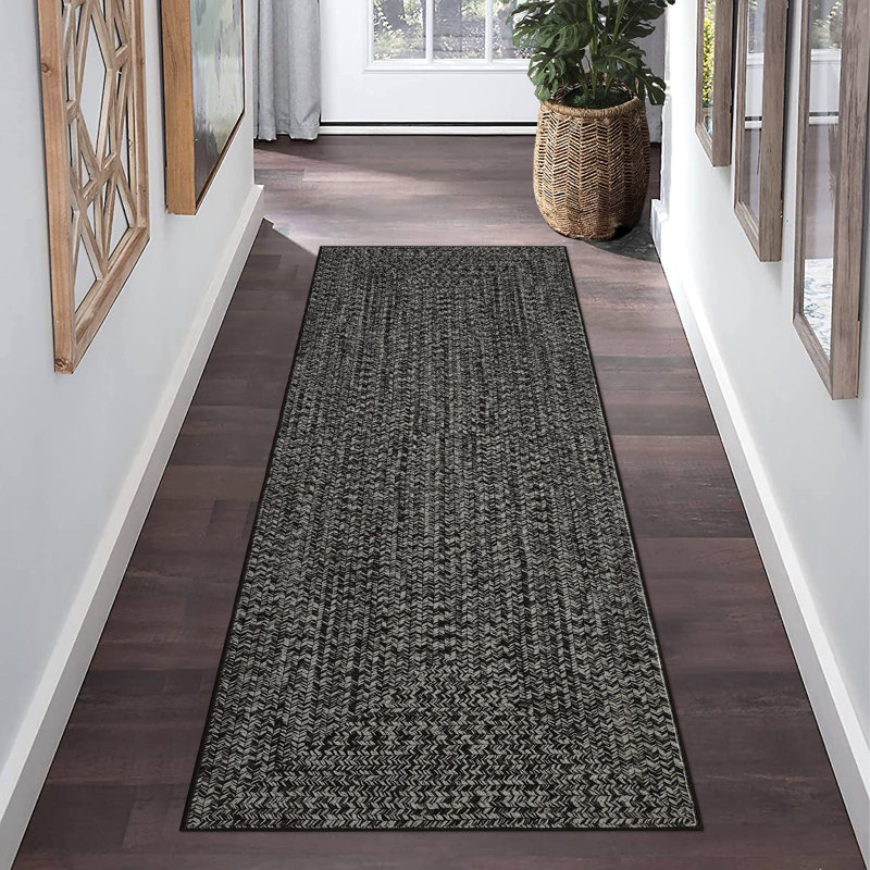 Braided Printed Texture Machine Washable Rug with Rubber Backing for Living Room Non-Slip Dining Room Rug Easy-Cleaning Floor Carpet for Bedroom