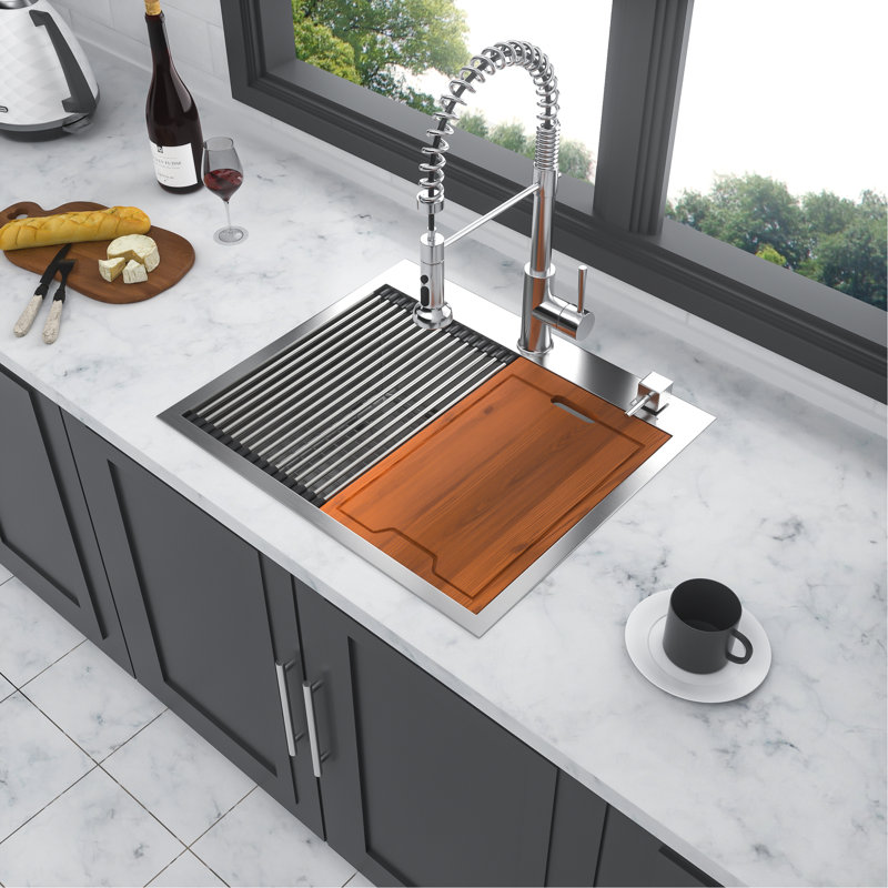 25 Inch Drop Kitchen Sink - 25 "X 22" Kitchen Sink Stainless Steel 16 Gauge Workstation Sink Drop-In Topmount Single Bowl Kitchen Sink
