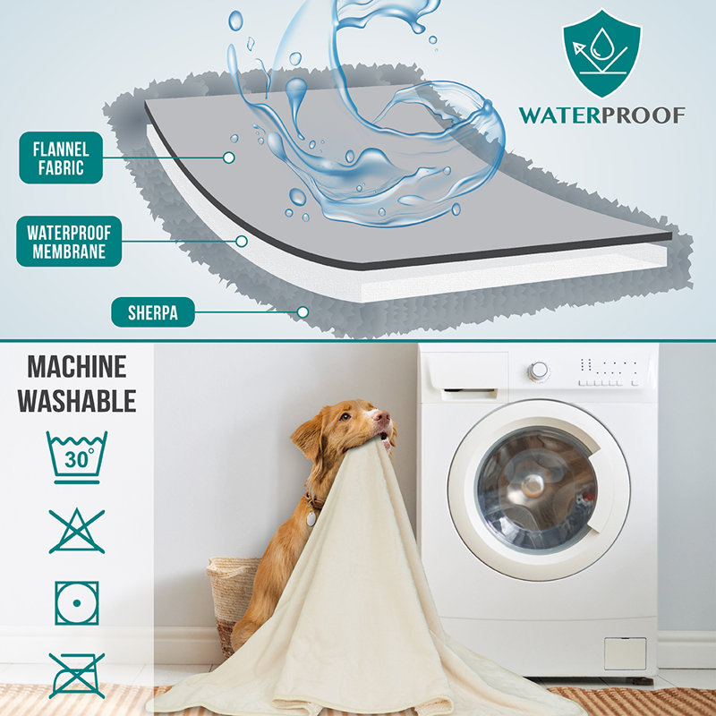 Large Beige Sherpa Fleece Waterproof Pet Blanket