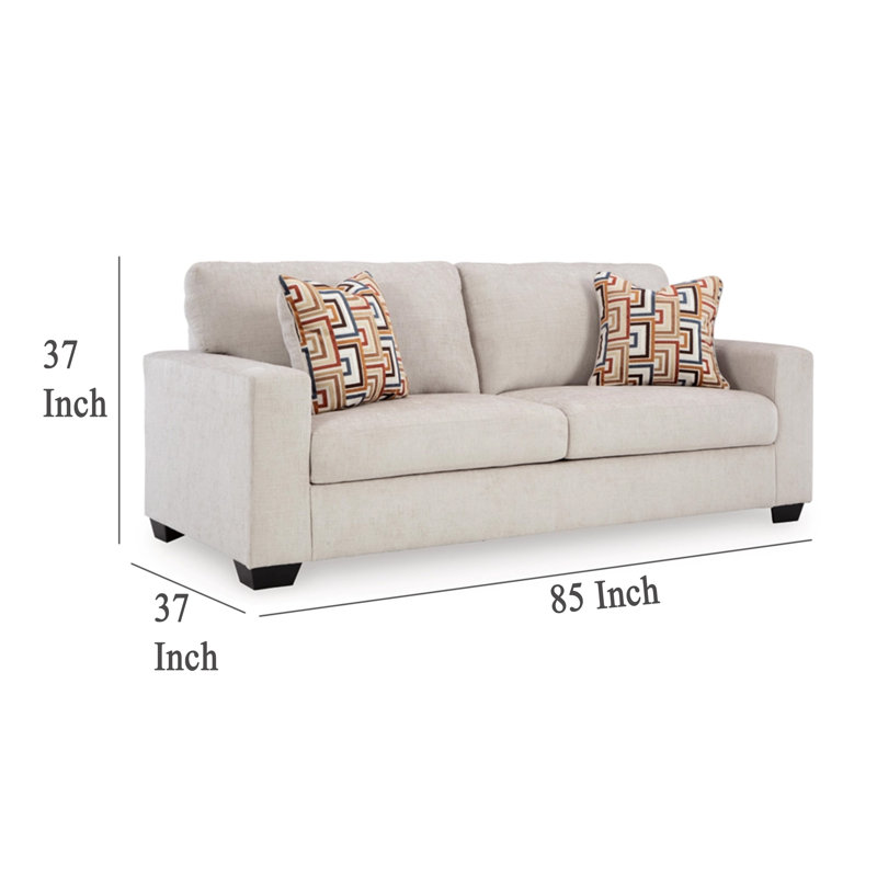 Grand canapé-lit Avie, 2 coussins décoratifs, polyester 85 po, Ivoire ivoire