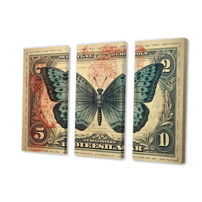 Illustration rétro d'un ensemble de reproductions d'art sur toile, "Blue Butterfly II"