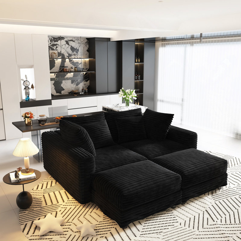  Oversized U-Shaped Sectional Couch with 2 Ottomans, Beige ( 2 Ottomans ), 4, 25.6" H x 102.4" W x 59" D