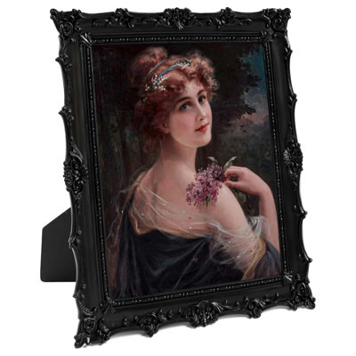 8x10 Black Vintage Resin Photo Frame With Easel And Hook, Tabletop Or Wall Mount Home Decor