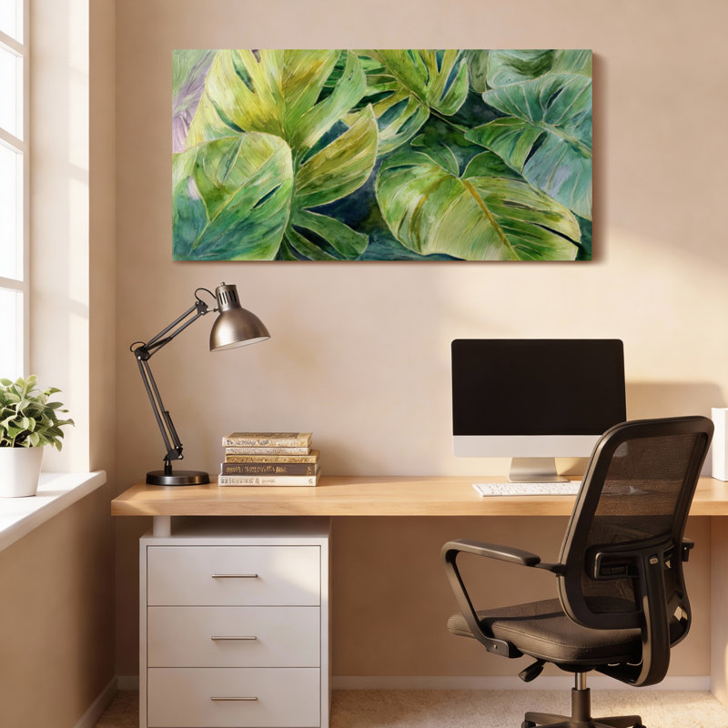 «Tropical Monstera Leaves», ensemble de 1 reproduction d'art sur toile tendue sur toile, H 12 po x l 36 po