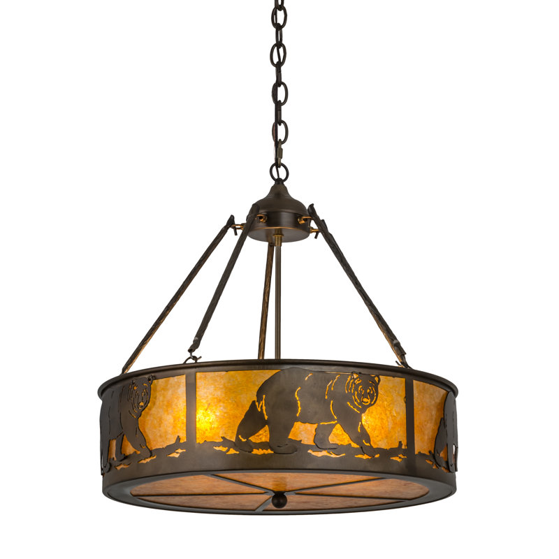 Adirondack Inspired Amber Mica & Copper 4-Light Drum Pendant