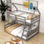 Lit superposé House, lit superposé simple au-dessus d'un lit double en bois avec échelle intégrée-1664649557