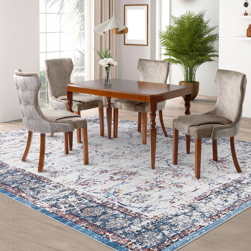Machine Washable Rug Oriental Non-Slip Area Rug for Living Room Low-Pile Rug Indoor Floor Cover for Bedroom Dining Room Hallway Kitchen Office