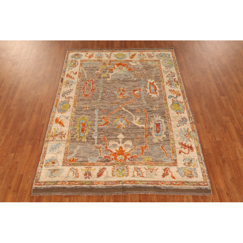 Tapis turc Oushak fait à la main brun 6 x 8