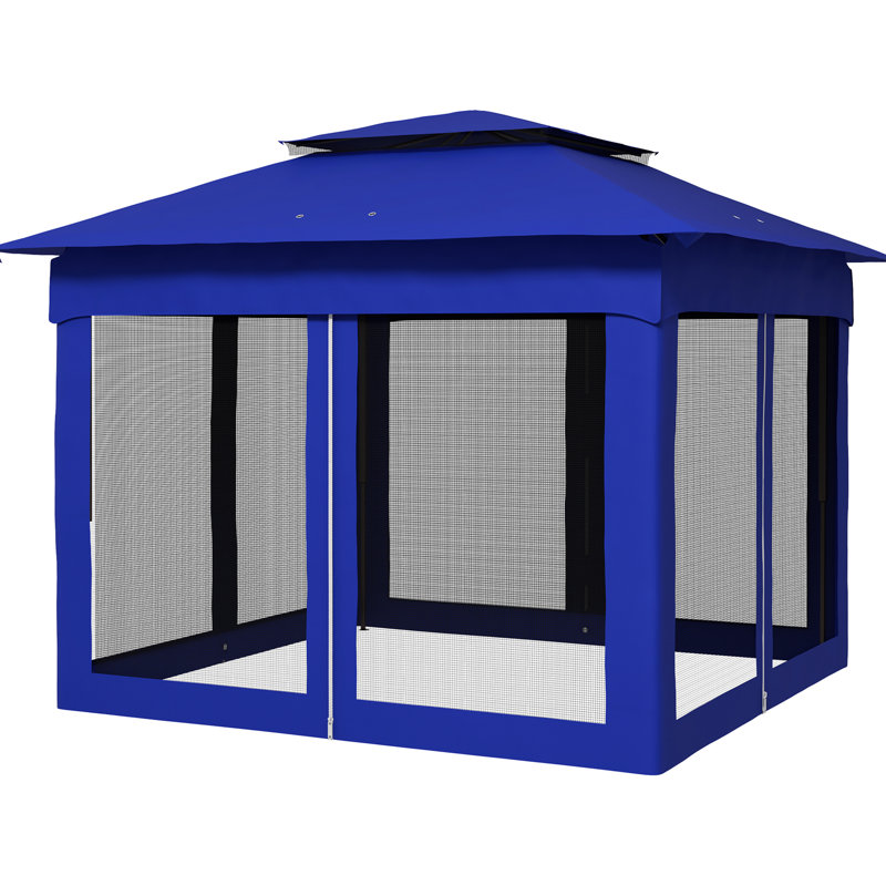 11' X Pop Up Canopy, Outdoor Gazebo Shelter With Removable Net, Instant Event Tent, Blue Patio Detachable Zipper Netting, Garden