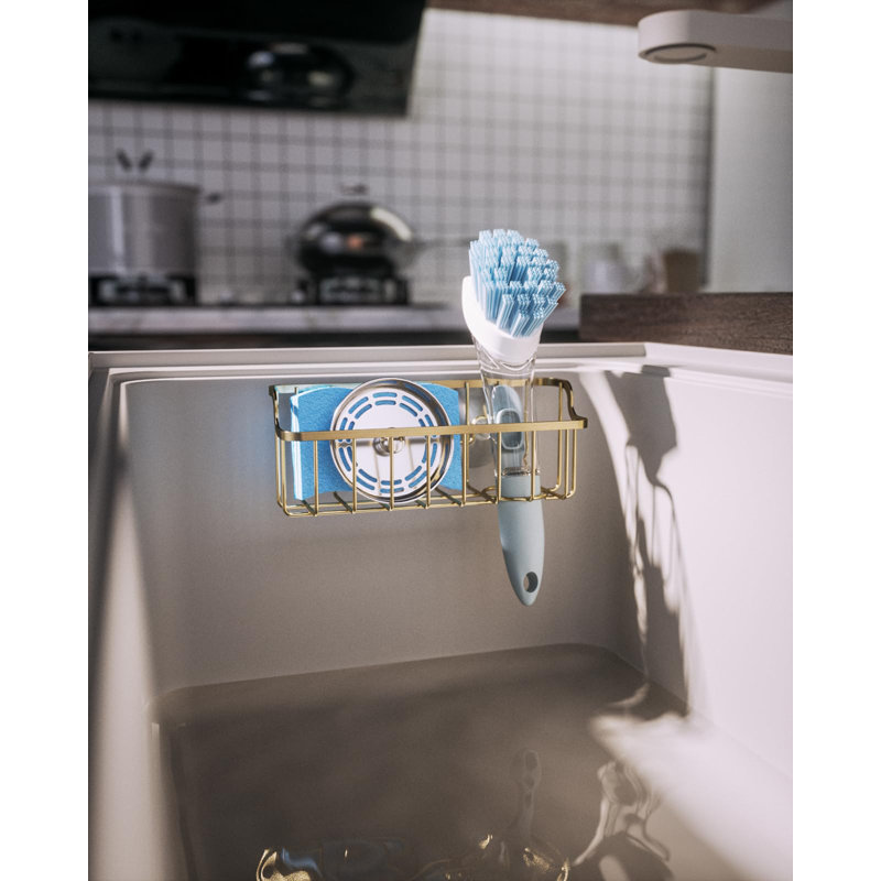 Porte-éponge en acier inoxydable - Organisateur de cuisine peu encombrant avec deux options de fixation, Doré