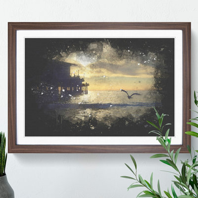 Seagull by The Pier Paint Splash - Picture Frame Graphic Art