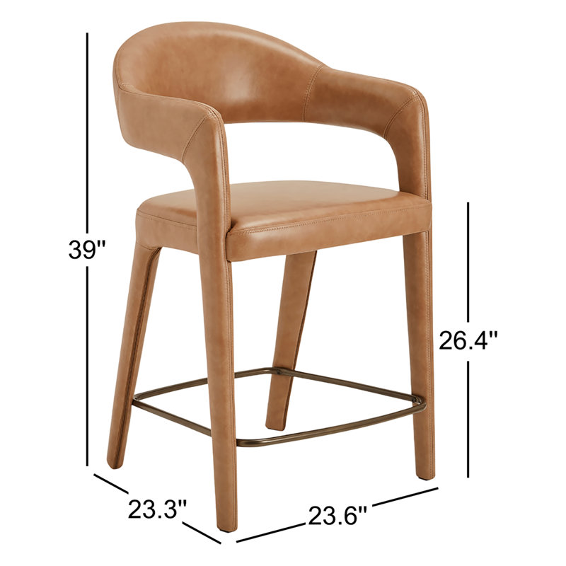 Martens Upholstered Stool, Brown Genuine Leather, Counter Stool (26.4" Seat Height)