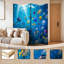 Cloison pliante 4 panneaux paravent bleu royal pieuvre dorée complexe-1589102636