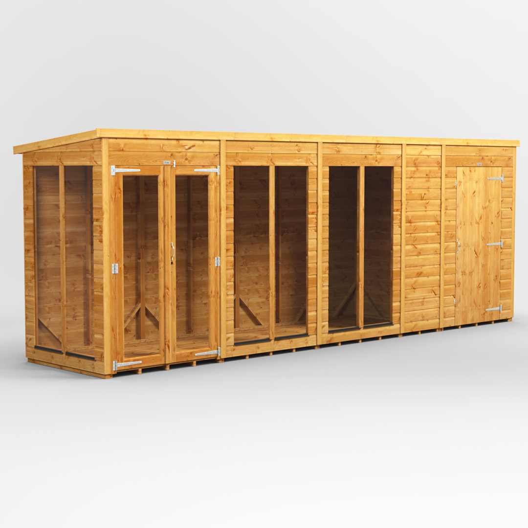 Powersheds 18 x 4ft Timber Tongue & Groove Pent Summerhouse Combi (includes 4ft Side Store)