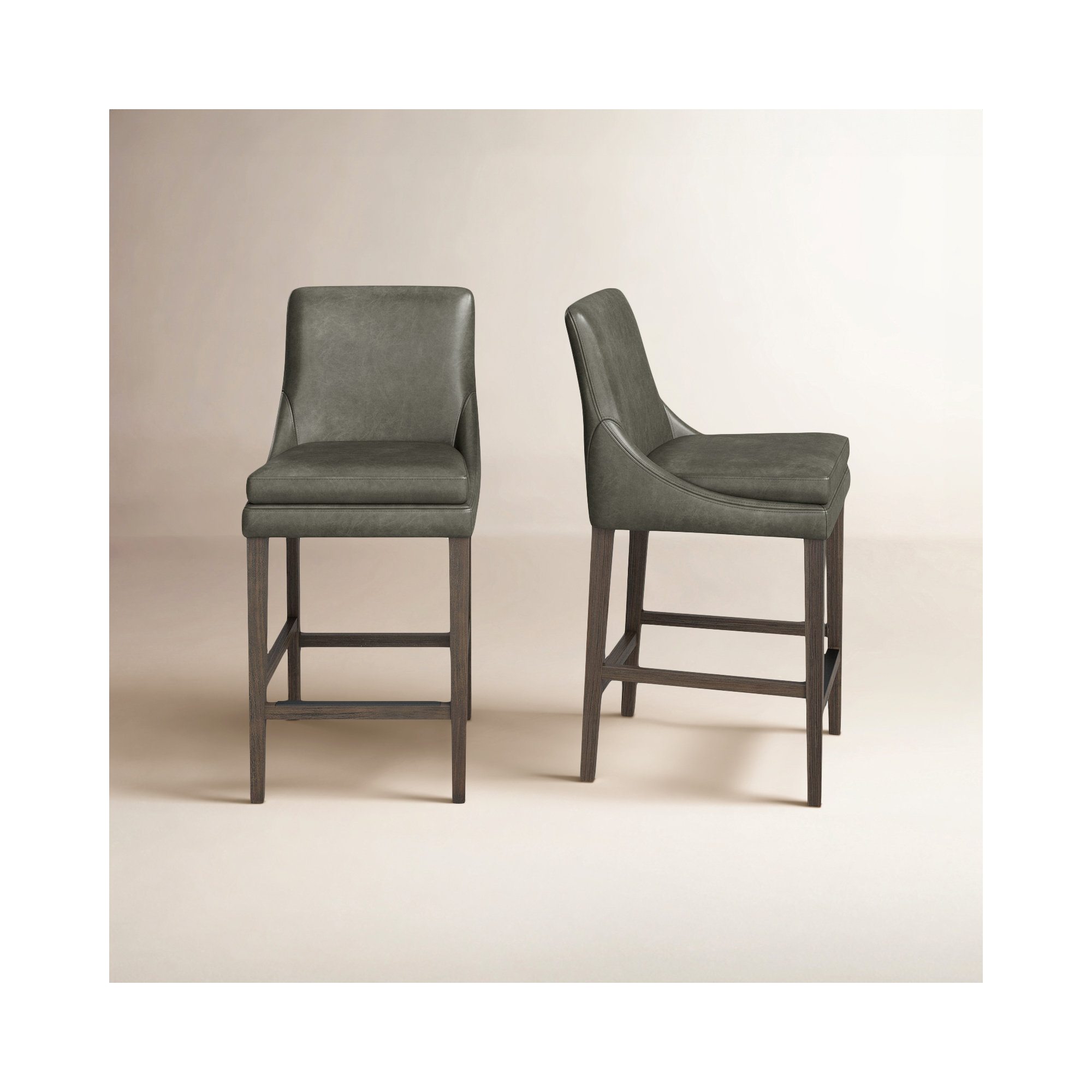 Niara Leather Stool, Counter Stool (26” Seat Height), Copley Slate Faux Leather/Brown