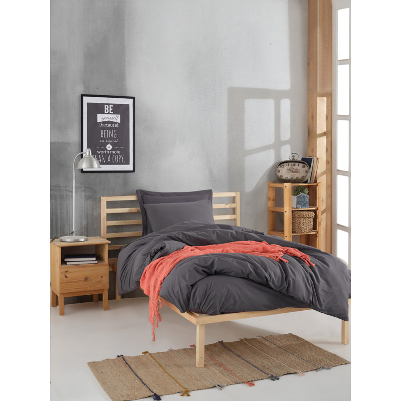 Ensemble de housse de couette 100% coton, Housse de couette 63 "x 87" + 1 taie d'oreiller st, Gris anthracite