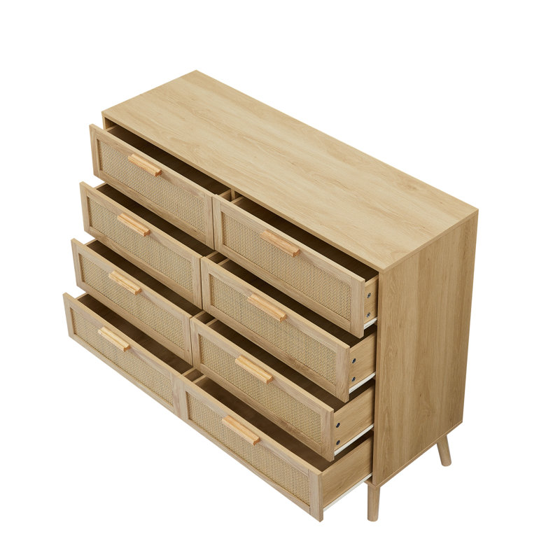 Commode de rangement en bois avec 8 tiroirs en rotin Burkle