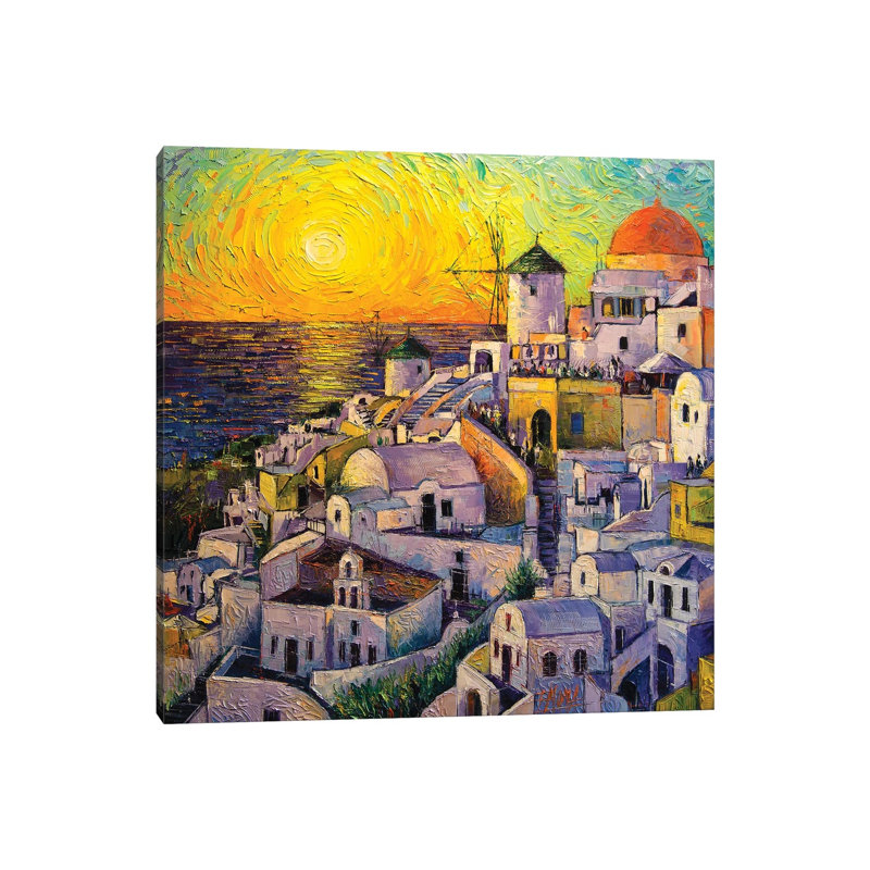 Sunset In Santorini by Mona Edulesco - Wrapped Canvas Painting, 30.48 cm H x 30.48 cm W