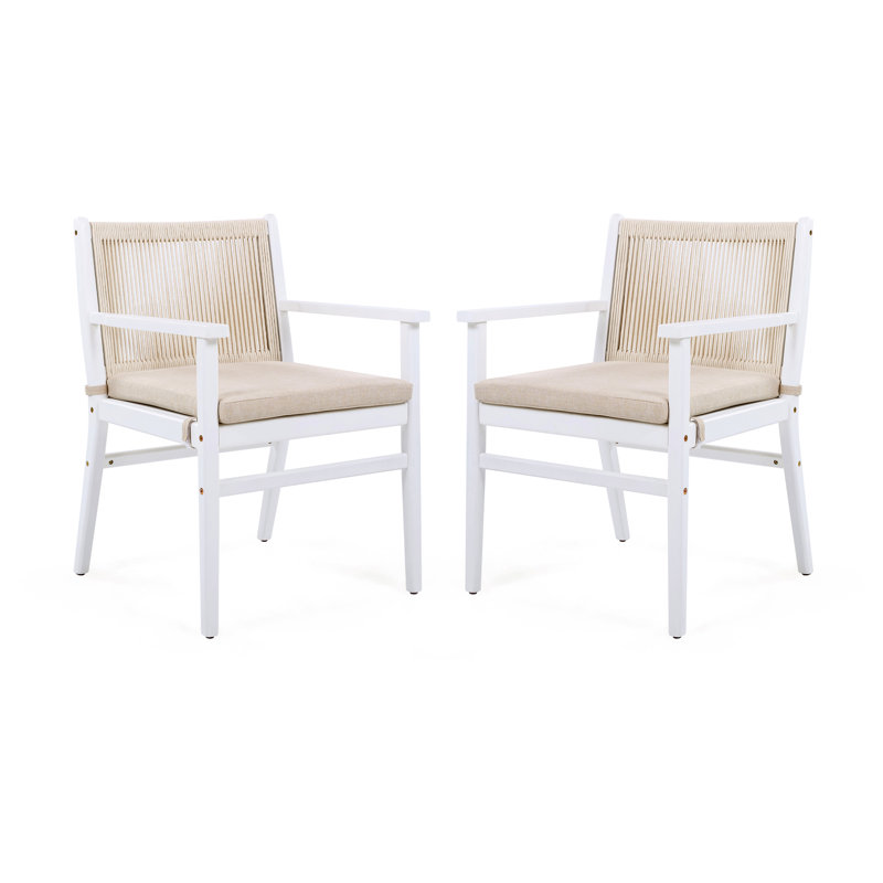 Chaise d'extérieur pour 2 personnes en bois avec dossier en corde, coussin imperméable, support de poids de 400 lb, fixation du coussin lavable à la machine, conception ergonomique confortable, s'adapte au balcon