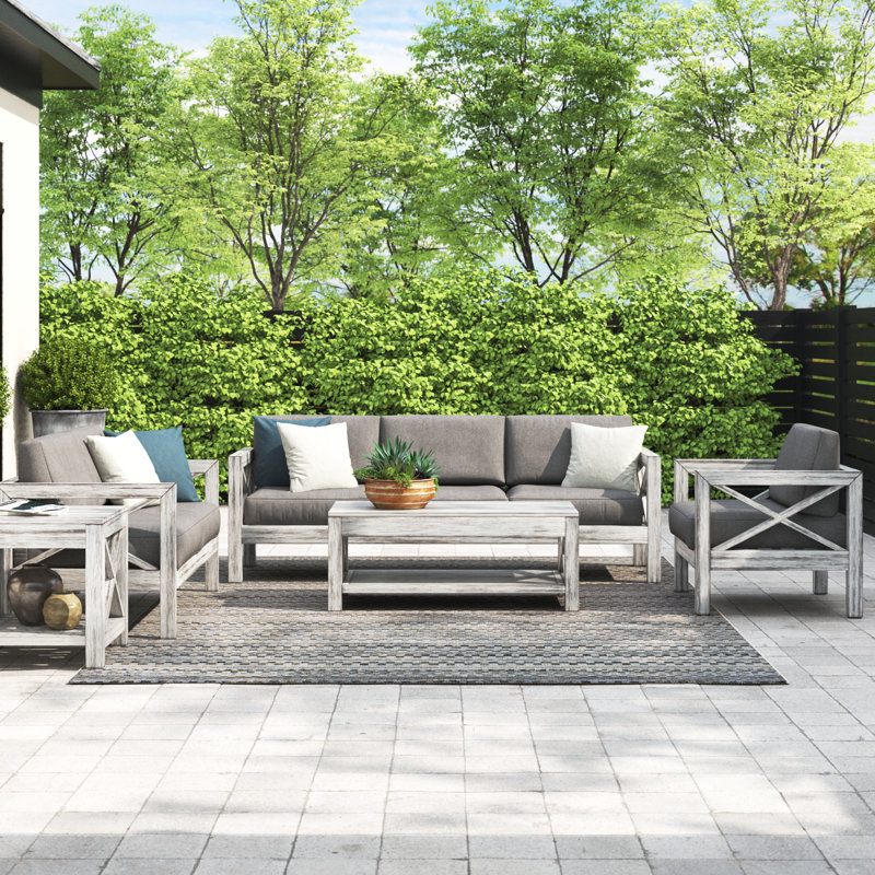 Abbi-Rose 6 - Person Patio Conversation Set with Cushions, Dupione Peridot Sunbrella®