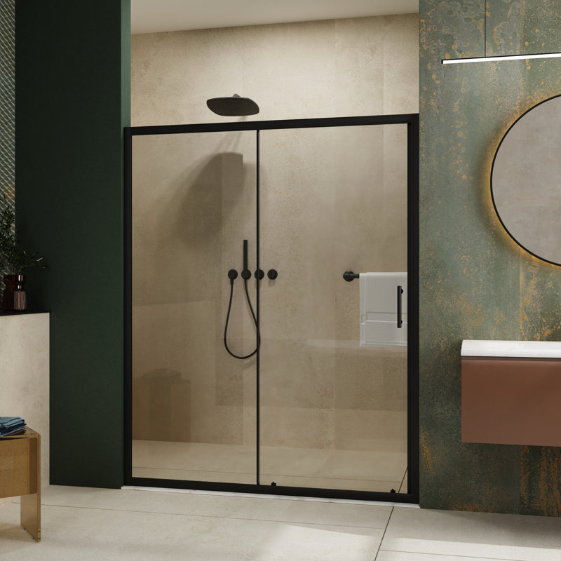 Porte de douche coulissante simple l 61,54 po x H 70,18 po, verre trempé 1/5 po, noir, durabilité luxueuse, Noir mat