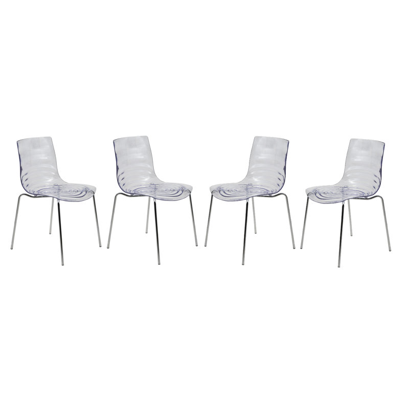 Clear Modern Acrylic Ghost Dining Chair - Modern Lucite Vanity Chair with Water Ripple Design - Chrome Mid Century Accent Seating