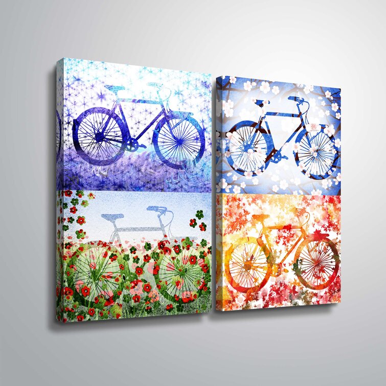 Kukkapalli 'Bicycle for All Seasons' 2 Piece Graphic Art Set on Canvas