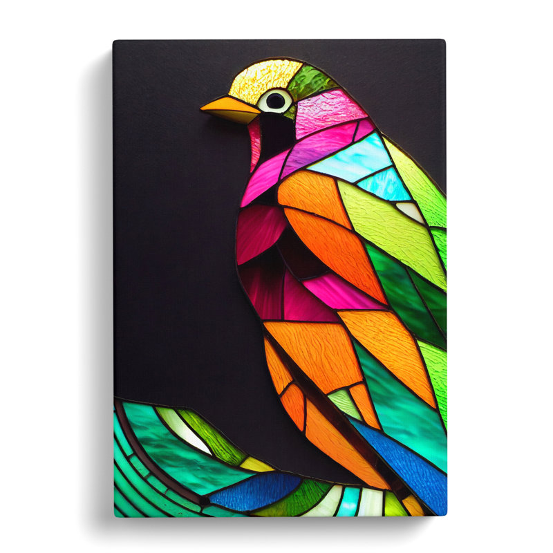 Bird Stained Glass - Wrapped Canvas, 50cm H x 35cm W x 3cm D