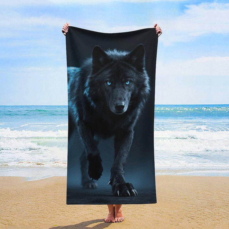 Serviette de plage en microfibre à séchage rapide et cyan noir, 32 x 63 po