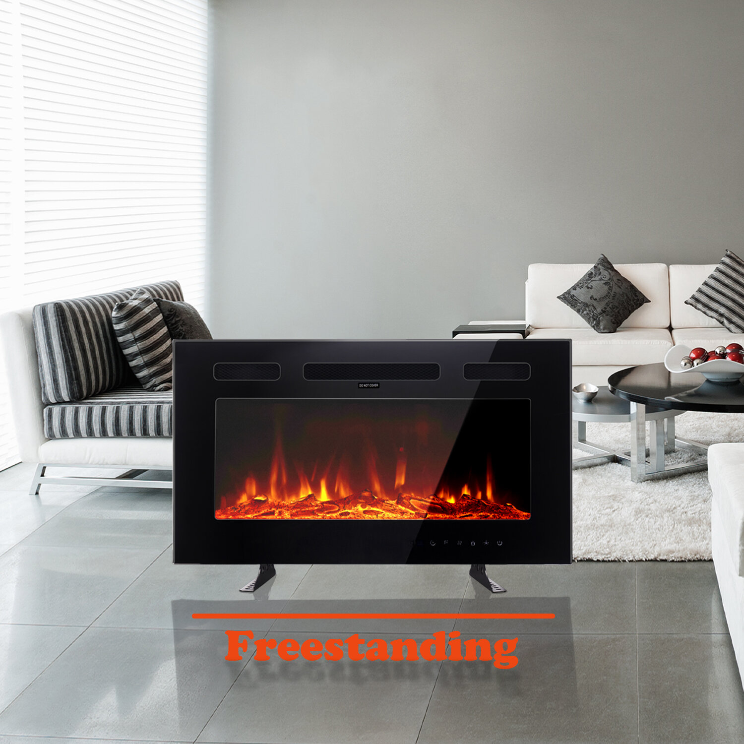 Symple Stuff Ultra-thin Electric Fireplace Low Noise, Touch Screen ...