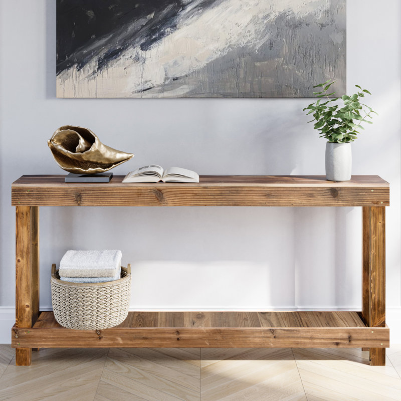 60" Narrow Natural Brown Solid Wood Console Table, Brown