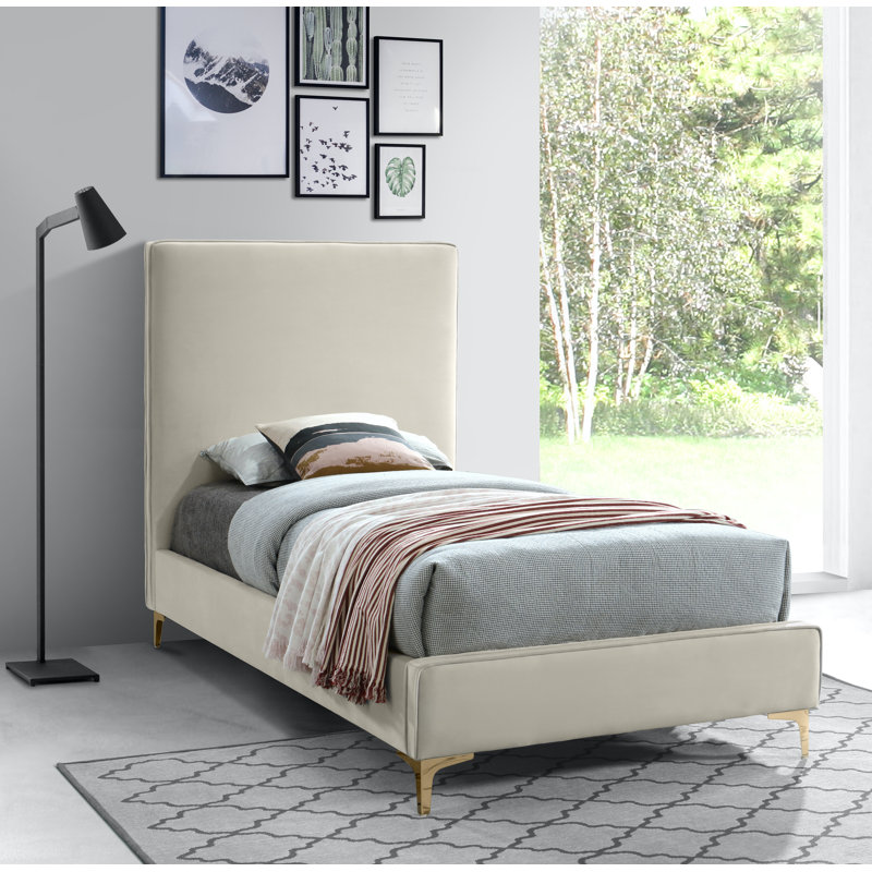 Upholstered Platform Bed, Twin, Cream Velvet