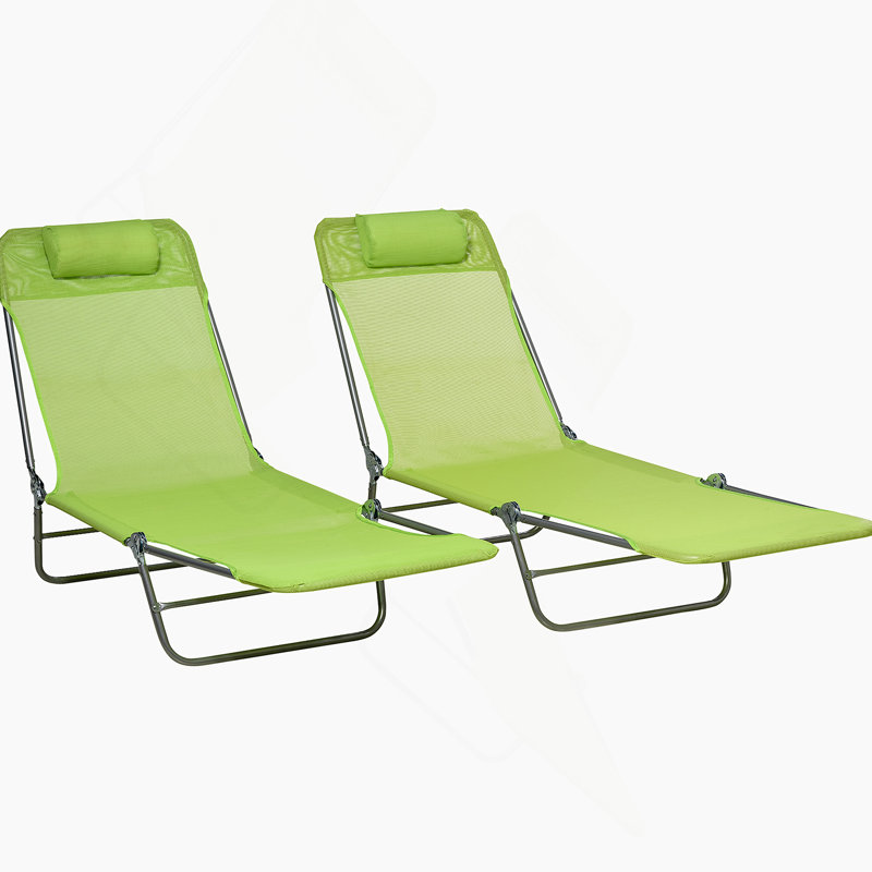 Outsunny 2 Piece Folding Chaise Lounge Chairs, 6-Position Reclining Back, Breathable Mesh Seat, Headrest For Beach, Yard, Patio