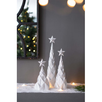 Set of Three Resin Christmas Trees with Star Toppers, Perfect for Holiday Table Decor and Creating Elegant Displays