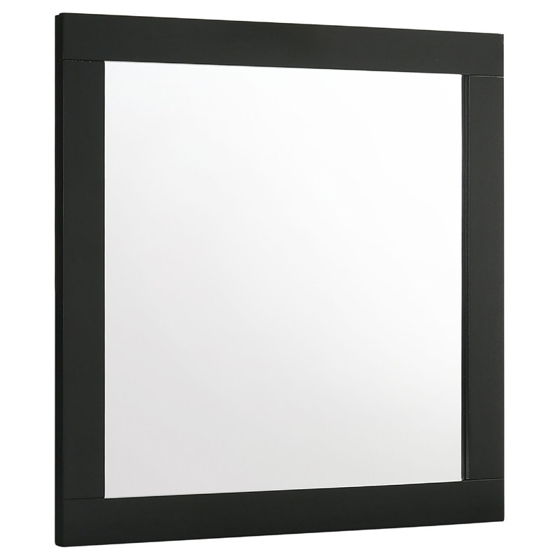 Miroir de commode Caer, cadre en bois blanc avec verre biseauté, 35 pouces, Noir