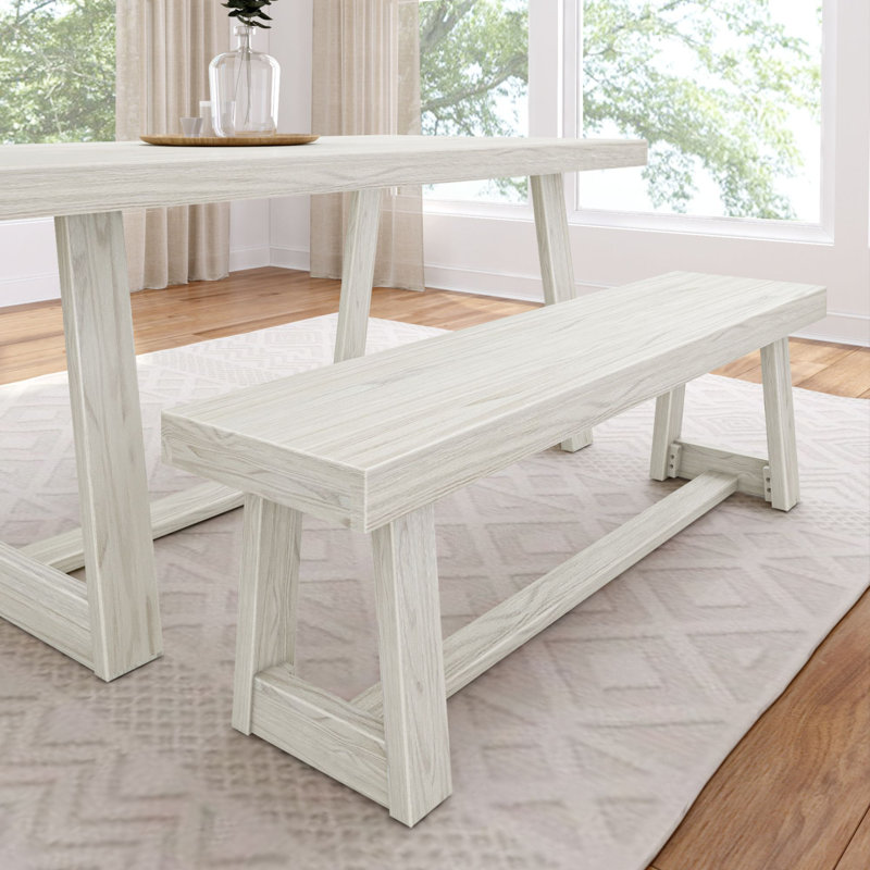 Linzy Classic Wood Bench, Coastal White