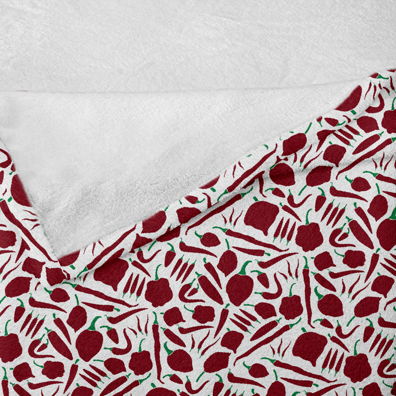 Ambesonne Peppers Fleece Throw Blanket Chilli Pattern Simple Art Green Ruby, 50" W x 60" L