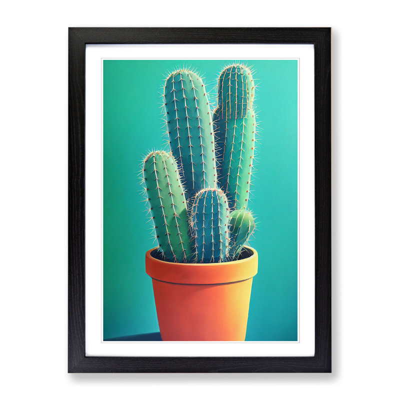 FRM-V0523-349X Cactus Cacti Potted - Single Picture Frame Print, 64cm H x 46cm W x 2cm D, Black Framed