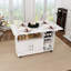 Table de salle à manger pliante 47 "avec tablettes et roulettes de rangement, bureau compact multifonctionnel pour dortoir de cuisine, blanc