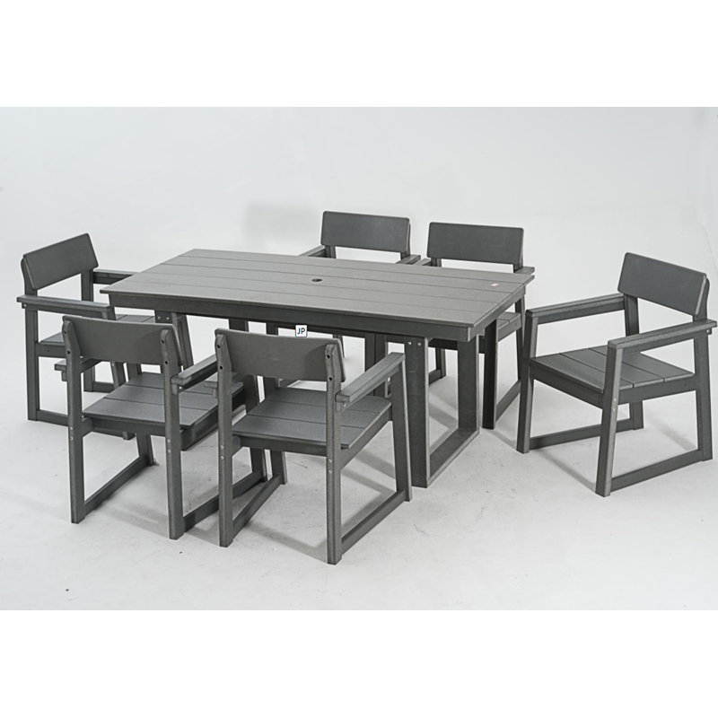Ensemble de salle à manger 7 pièces pour 6 personnes, table de patio avec trou pour parasol et 6 chaises avec accoudoirs