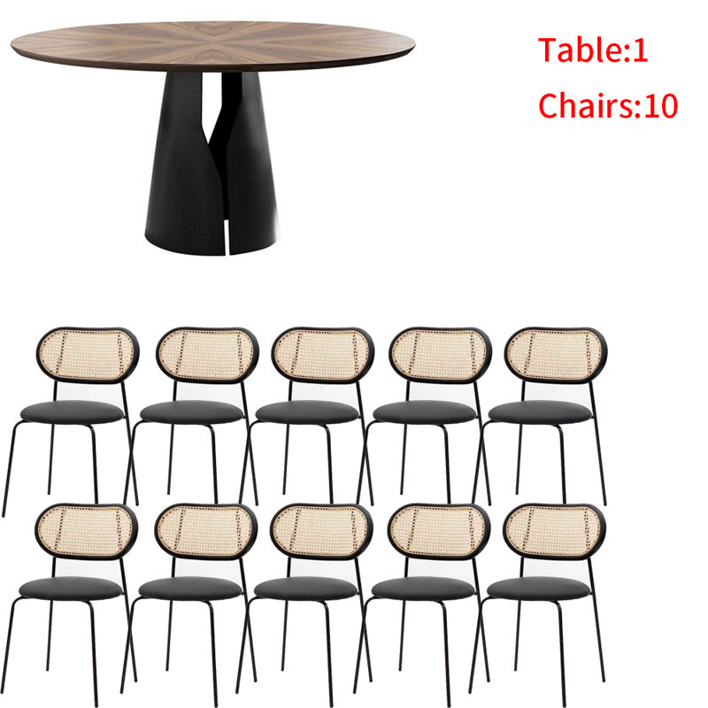French solid wood round dining table set