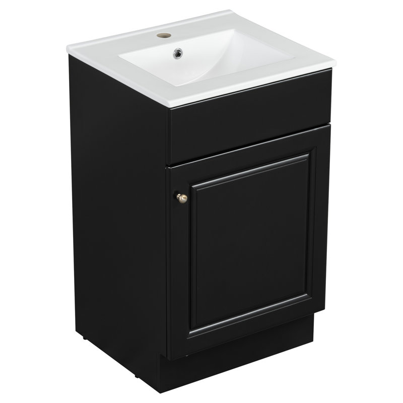 Meuble-lavabo de 20 po avec lavabo, meuble-lavabo avec tablette de porte et tablette réglable, Noir, noir, noir, noir