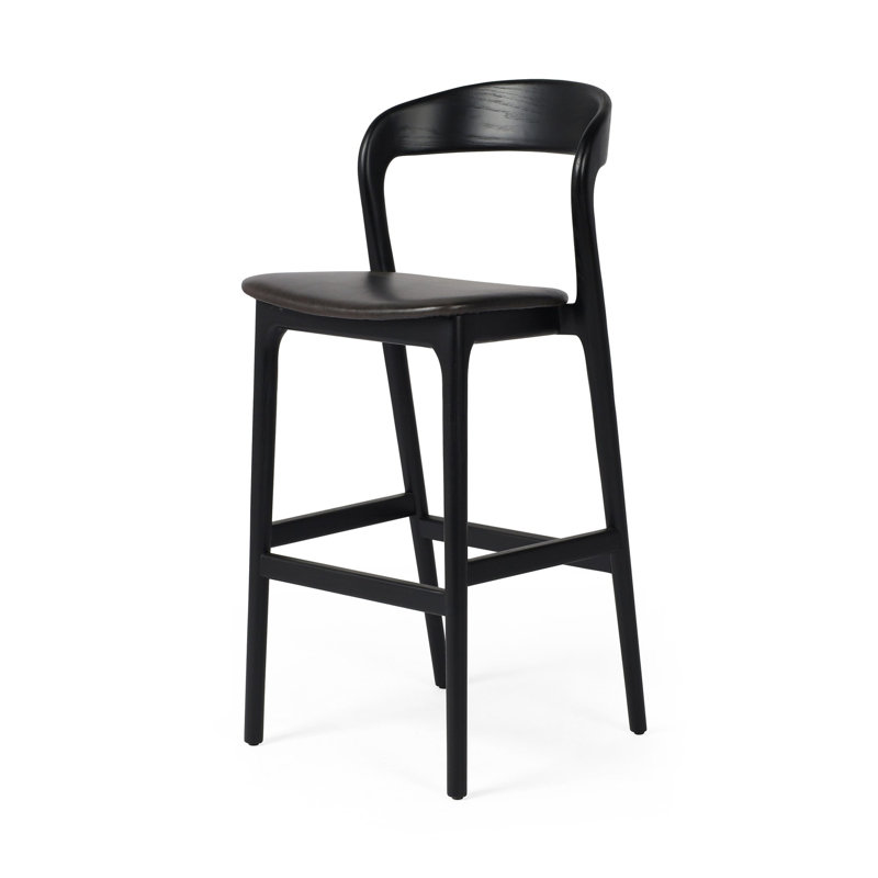 Tabouret de bar et de comptoir Kayla, Cuir véritable noir Sonoma / noir, Tabouret de bar (siège d'une hauteur de 30 po)