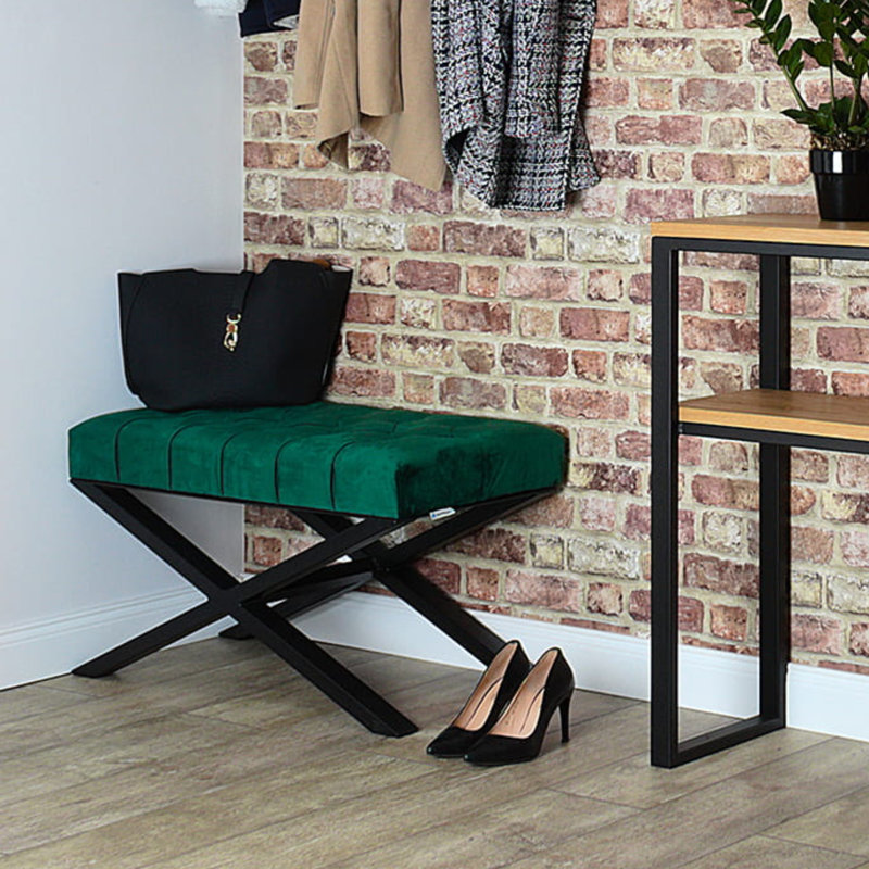 Laffoon Velvet Upholstered Bench, Bottle Green, H45 x W90 x D35cm