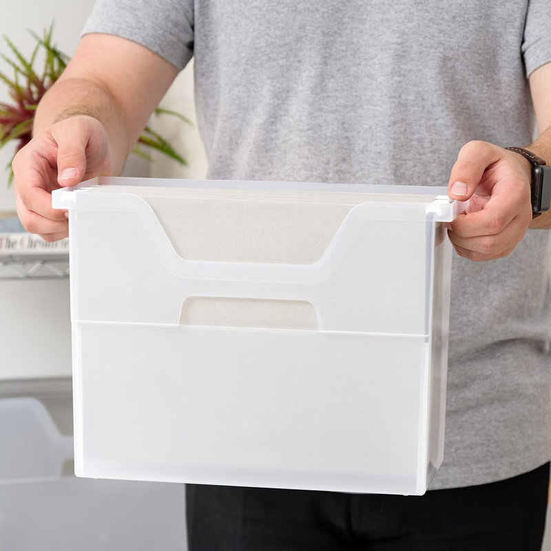 Boîte de rangement moyenne pour bureau avec couvercle ouvert, paquet de 6