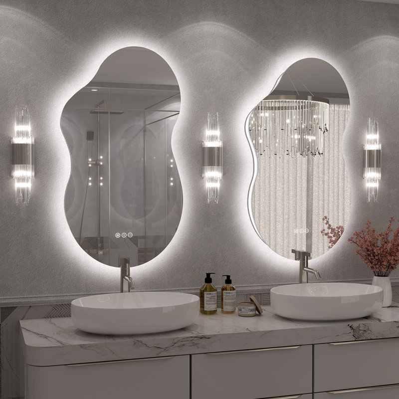 Molly Asymmetrical LED Front Light and Backlit Anti-Fog Wall Bathroom/ Vanity Mirror, 36" x 20", Backlit Only