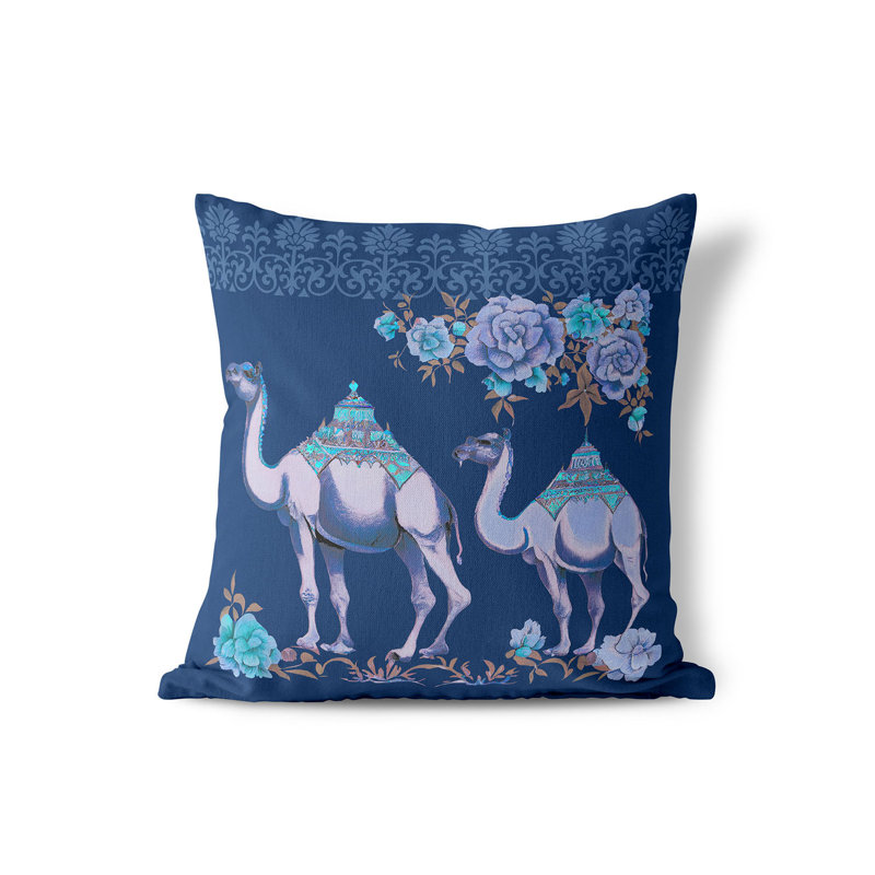Arabian Traveler Blue Faux Suede 16'' Square Throw Pillow