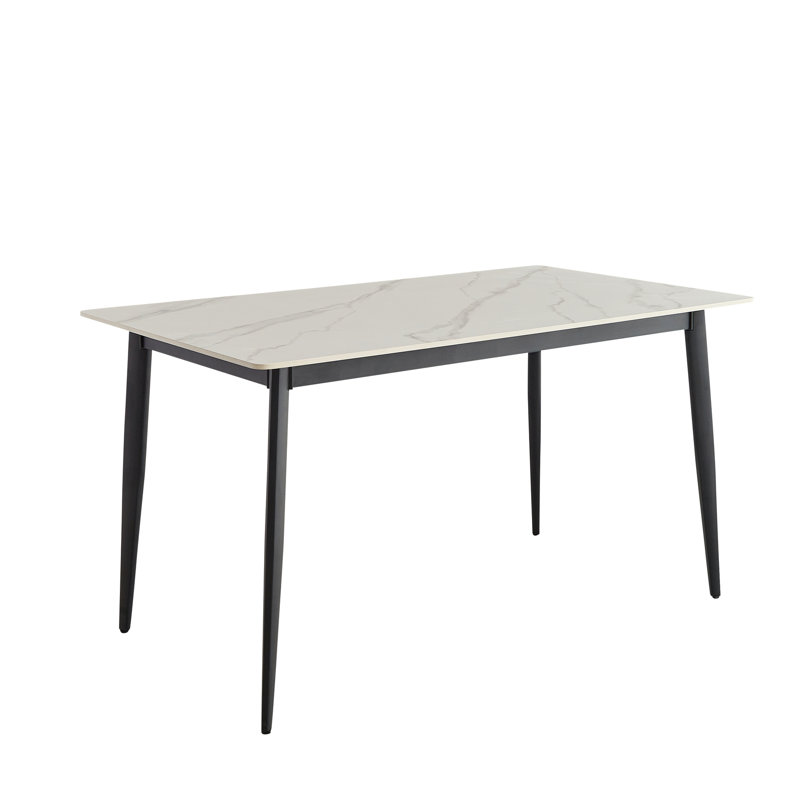 Table de salle à manger blanche à carreaux de céramique avec pieds en métal, 56,36 po